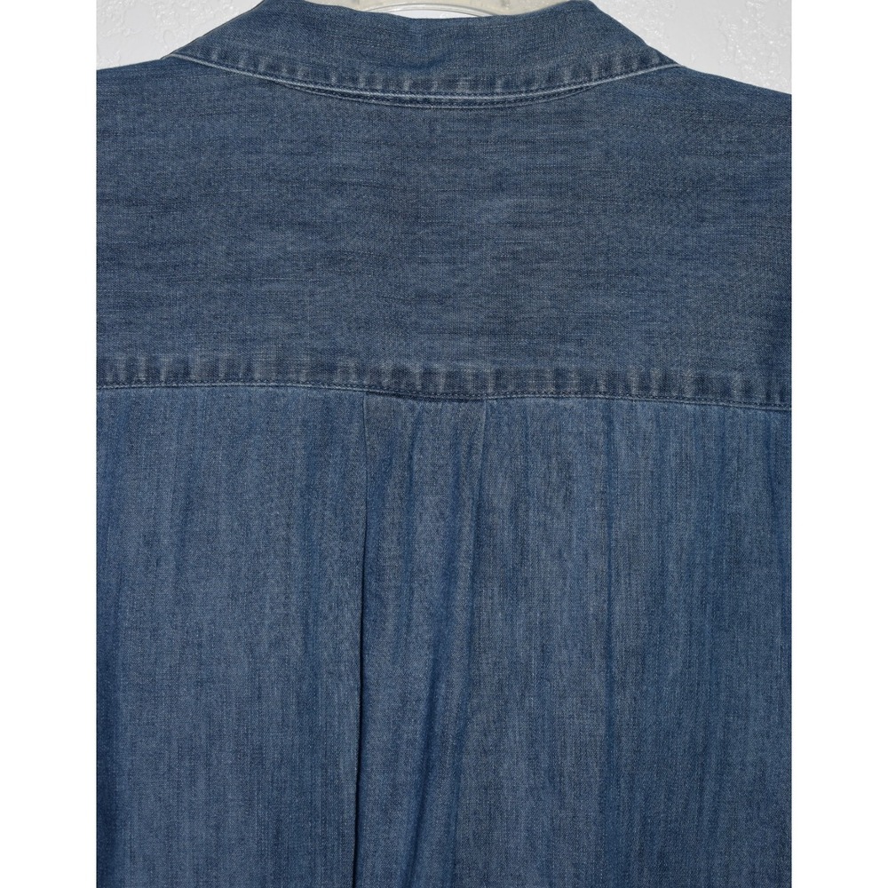 Loft‎ MEDIUM Denim Chambray Blue Shirt Dress Chest Pockets Long Slv 100% Cotton - Picture 13 of 16